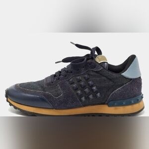 Valentino navy blue denim and leather Rockstead sneakers European s10